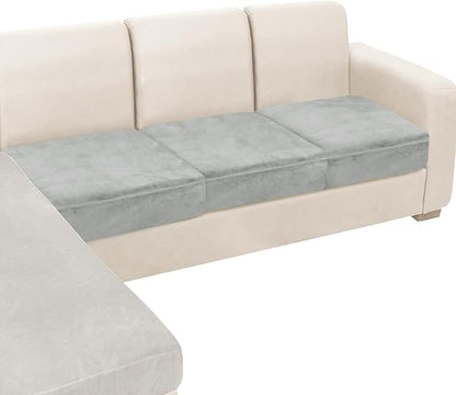NAISI Couch Cushion Covers 3 Pieces Velvet Stretch Sofa Seat Covers or Backrest Covers Soft Individual Couch Covers for Sectional Sofa(3 Pcs for 3-Seat Cushion,Light Grey)