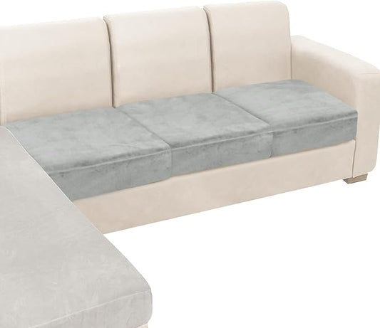NAISI Couch Cushion Covers 3 Pieces Velvet Stretch Sofa Seat Covers or Backrest Covers Soft Individual Couch Covers for Sectional Sofa(3 Pcs for 3-Seat Cushion,Light Grey)