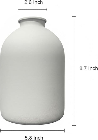 White Vase for Flowers, 8.7 Inch Large Iron Flower Vase for Centerpieces, Tall White Matte Vases for Pampas Grass, Coffee, Modern Minimalist Dining Tables, Entryway, Kitchen, Bathroom Home Decor