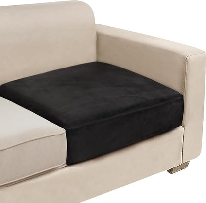 NAISI Couch Cushion Covers 1 Piece Velvet Stretch Sofa Seat Covers or Backrest Covers Soft Individual Couch Covers for Sectional Sofa(1 PC for Seat Cushion or Backrest,Black)