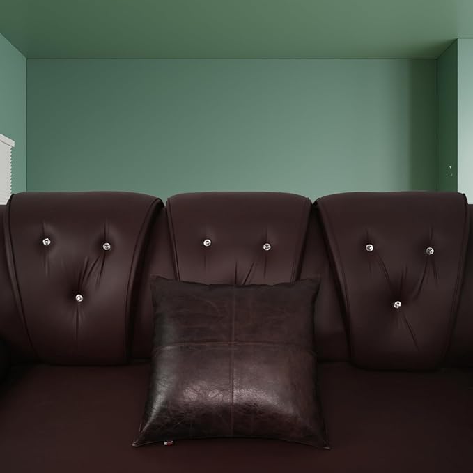 D DOLLY LAMB Lambskin Leather Pillow Cover - Sofa Cushion Case - Decorative Throw Covers for Living Room & Bedroom, 16x16 Inches - Dark Brown Crunch Plain Pack of 2