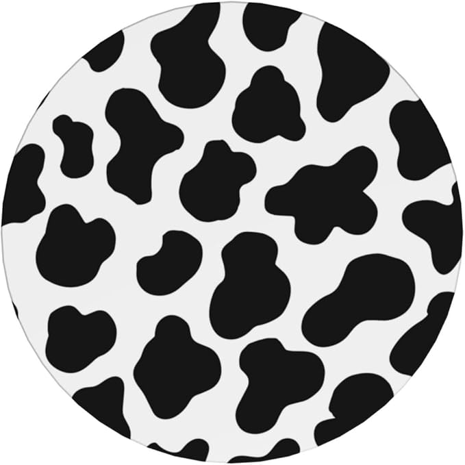 6 Pcs Ceramic Coasters with Holder Absorbent Drink Round Animal Cow White Black Spot Design for Home Table Coffee Cup Wine Beer Bar,Size 4.4 inches