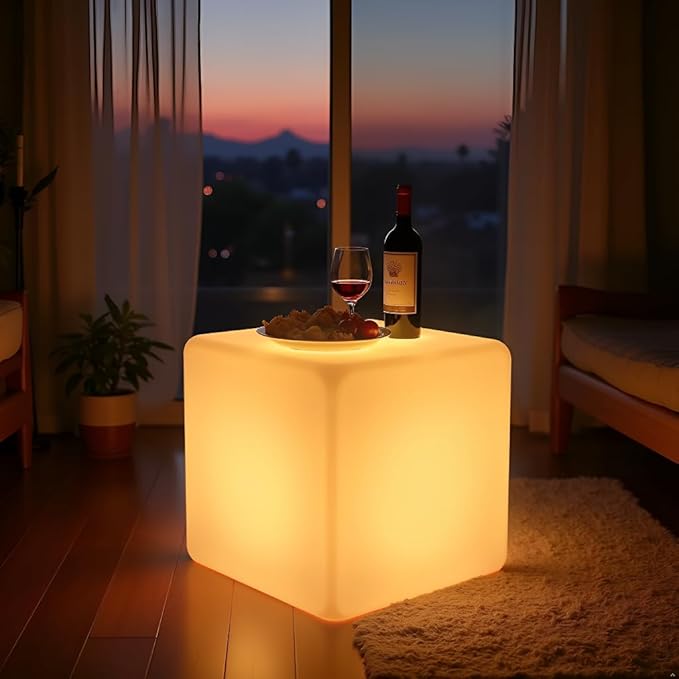 16-inch LED Cube Light, Rechargeable Cube Light Table w/Remote, 16 Colors Dimmable Glow Lamp Chair, Waterproof Glowing LED Furniture Side Seat Mood Lighting for Home Party Patio Decor