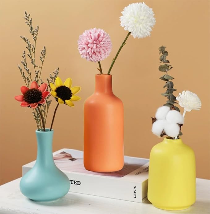 Ceramic Colorful Flower Vase for Home Desk Bookshelf Decor Modern Farmhouses Tabletop Small Cute Vases,Set of 3