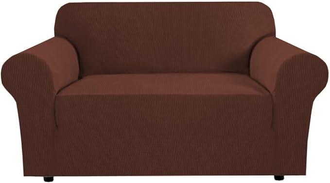 H.VERSAILTEX Stretch Couch Cover Loveseat Covers for 2 Cushion Couch Sofa Slipcover for Love Seat 1 Piece with Elastic Bottom, Checked Jacquard Fabric(Loveseat 58"-70" Wide, Burnt Brick)
