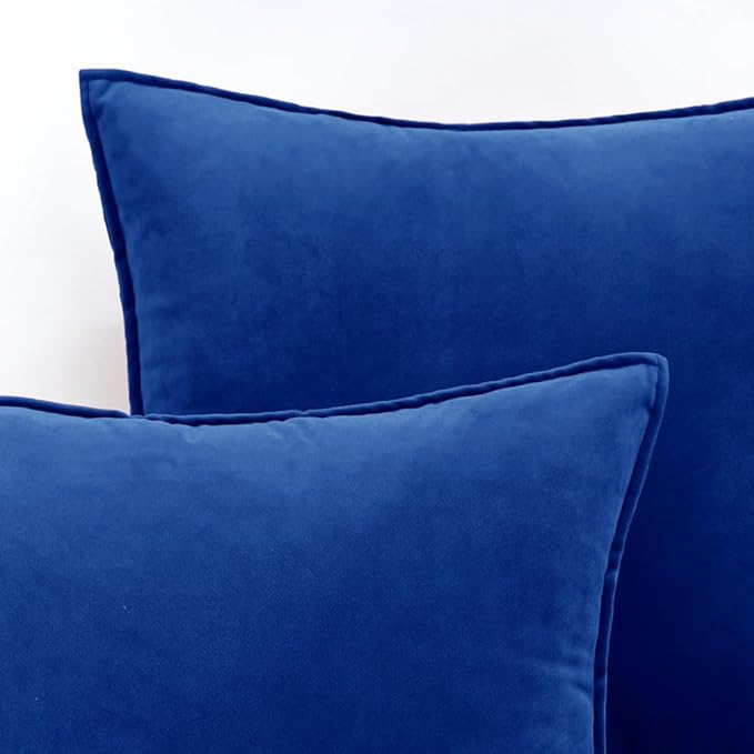 MIULEE Pack of 2 Royal Blue Decorative Velvet Throw Pillow Covers Soft Pillowcases Spring Solid Square Cushion Case for Sofa Bedroom Car 20x20 Inch