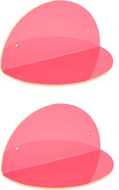 ROYALITA Small Acrylic Shelves Room Decor Floating Shelves (2-Pack, 8-inch Diameter) - Wall Mounted Display Stand for Plants, Toys, Makeup, and More - Ideal for Home and Office, Pink