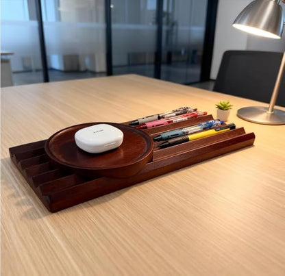 Pen Holder Wave Pen Tray Wooden Desk Organizer,Pencil Holder,Fountain Tray,Pencil Organizer for Desk (Walnut)