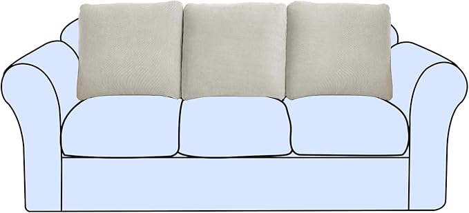 Large Backrest Cushion Cover, Non-Fuzzy Chenille Sofa Covers with Clean Look, Stretch Couch Slipcover for Sectional and L Shaped Sofa Back or Backrest Support (3 Piece, Light Grey)