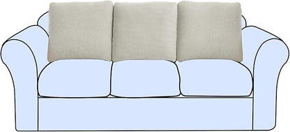 Large Backrest Cushion Cover, Non-Fuzzy Chenille Sofa Covers with Clean Look, Stretch Couch Slipcover for Sectional and L Shaped Sofa Back or Backrest Support (3 Piece, Light Grey)