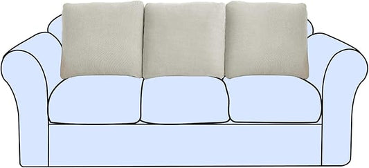 Large Backrest Cushion Cover, Non-Fuzzy Chenille Sofa Covers with Clean Look, Stretch Couch Slipcover for Sectional and L Shaped Sofa Back or Backrest Support (3 Piece, Light Grey)
