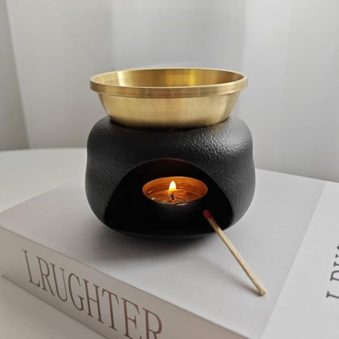 Delicate Romantic Metal Tealight Candle Holder Oil Tart Burner Aroma Diffuser Furnace Home Decoration Split Design Black
