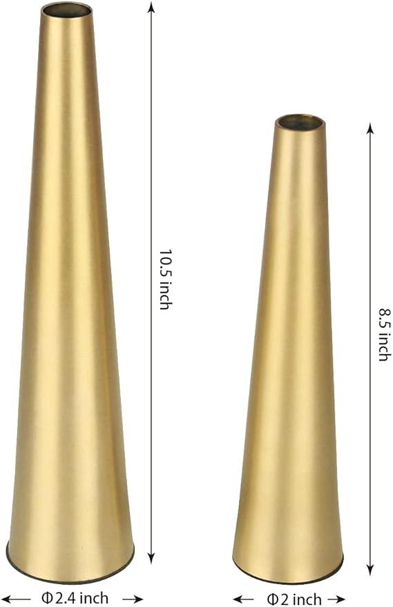 Vixdonos 10.5/8.5 inch Gold Metal Vase Small Dried Flower Vase Set of 4 Taper Vase for Wedding Table Centerpiece Decorations, Home Decor