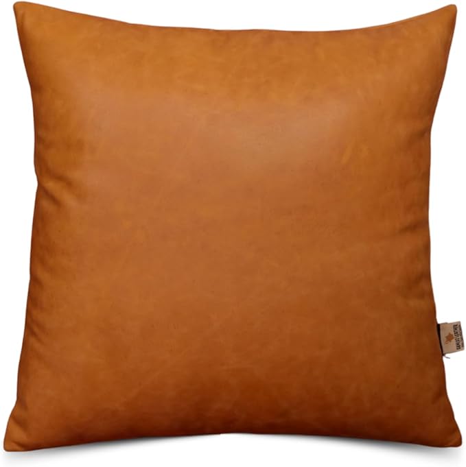 Genuine Lambskin Leather Pillow Cover, 16x16 Inch Case for Lumbar Throw Couch Pillows, Thick & Soft Cushion Covers for Sofa Bed Home Décor (Caramel Brown Pack of 1)