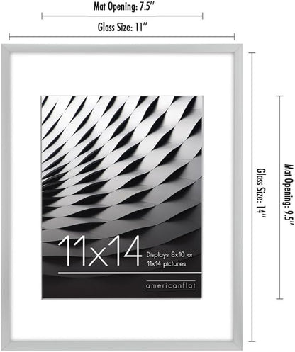 Americanflat 11x14 Picture Frame with Shatter-Resistant Glass - Use as 8x10 Frame with Mat or Display 11x14 Photo Without Mat - Streamline Collection - Thin Border Picture Frames for Wall - Silver