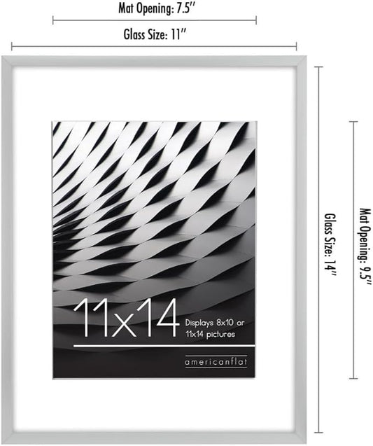 Americanflat 11x14 Picture Frame with Shatter-Resistant Glass - Use as 8x10 Frame with Mat or Display 11x14 Photo Without Mat - Streamline Collection - Thin Border Picture Frames for Wall - Silver