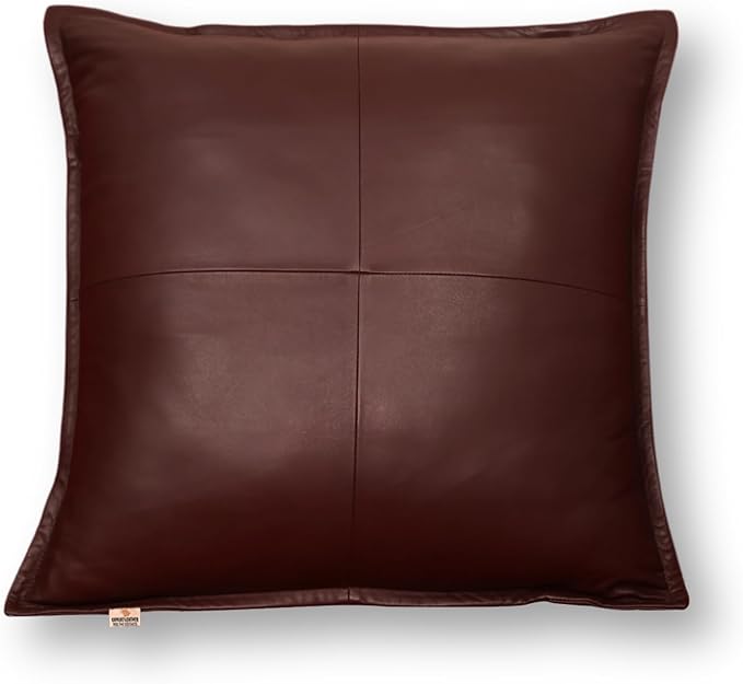 Lambskin Leather Pillow Cover - Sofa Cushion Case - Decorative Throw Covers for Living Room & Bedroom, 20x20 Inches - Dark Maroon Box Pack of 1