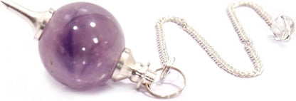 L PEDRA & CRYSTAL Amethyst Crystal Ball Pendulum | Polished Gemstone Sphere with Chain for Dowsing, Divination & Décor | Spiritual Energy Work Pendant