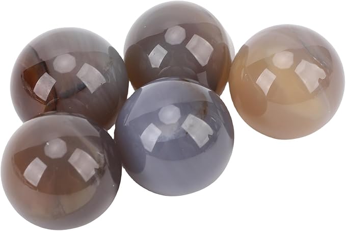 Gray Agate Balls, Polished Mineral Stone Spheres for Home Decor, 5PCS Natural Agate Stone Balls for Aquarium Vase Filler Unique Gift