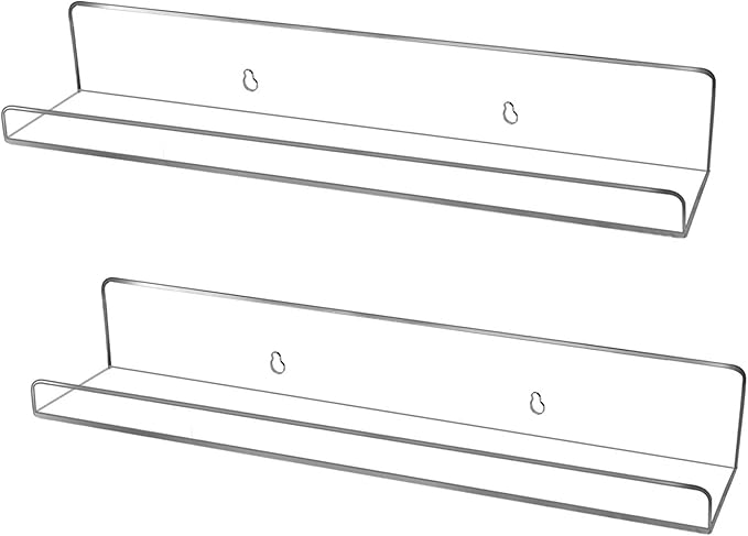 evron Acrylic Floating Shelves – 2-Pack Clear Wall Shelf for Bathroom, Bedroom, or Kitchen – Easy Installation with Adhesive (No-Drill) or Screws (Drill Required) – 13.8" Modern Rack (Clear 2 Pack)