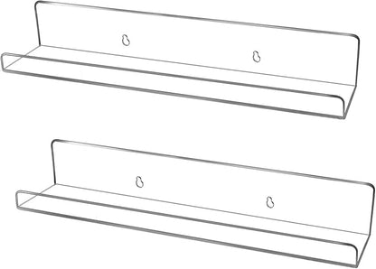 evron Acrylic Floating Shelves – 2-Pack Clear Wall Shelf for Bathroom, Bedroom, or Kitchen – Easy Installation with Adhesive (No-Drill) or Screws (Drill Required) – 13.8" Modern Rack (Clear 2 Pack)