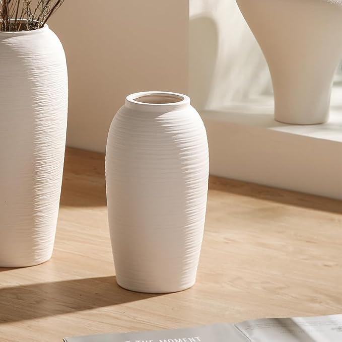 Rustic Ceramic Vase, Simple Flower Vase for Home Decoration, 9.45 Inches, One Piece for Living Room, Office Wedding, Hotel Decor.