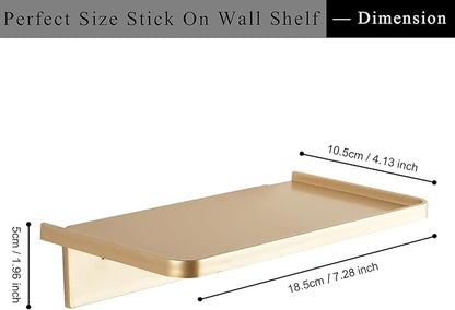 JDYOOMI Acrylic Floating Wall Shelves - Small Stick-on Wall Mounted Phone Shelf Holder Wipes Rack Smart Speaker Shelf for Bathroom,Kitchen,Toilet,Bedroom,Office - Gold