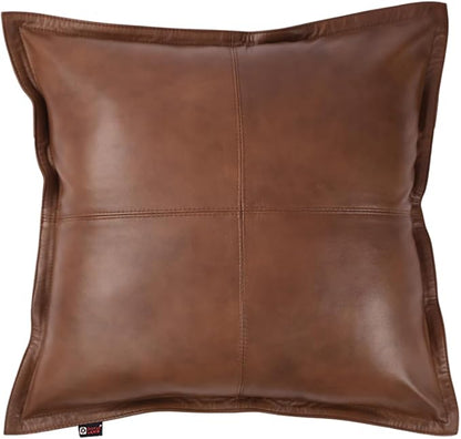D DOLLY LAMB Lambskin Leather Pillow Cover - Sofa Cushion Case - Decorative Throw Covers for Living Room & Bedroom, 16x16 Inches - Dark Antique Brown Box