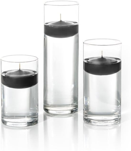 yummi Set of 18 Floating Candles and Cylinder Vases - Black