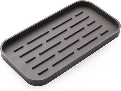 Silicone Kitchen Sink Organizer Tray for Multiple Usage,Eco-Friendly Sponges Holder for Kitchen Bathroom Counter or Sink,Dish Soap Dispenser,Scrubber,Bottle,Cup (Coffee, 10"×5.3")