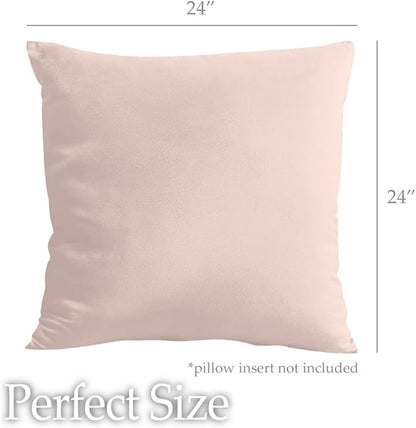lalaLOOM Velvet Throw Pillow Covers, Set of 2, 24x24 Decorative Square Pillows Home Decor, Soft Accent Cases, Silky Machine Washable Pillowcases for Sofa, Couch, Bedroom, Living Room, Petal Pink