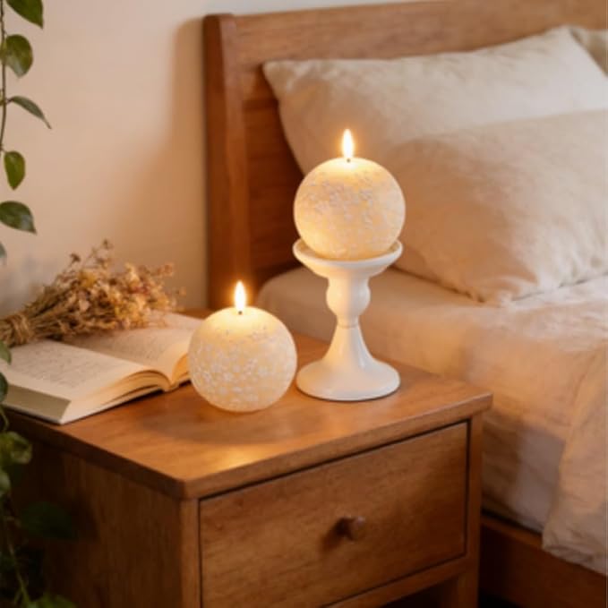 Flameless Spring Carved Spheres, Flameless LED Candles with Remote Control & 6-Hour Timer, Carved Sphere Design for Romantic Ambiance, Cozier Glow Candles for Valentine's Day, Wedding