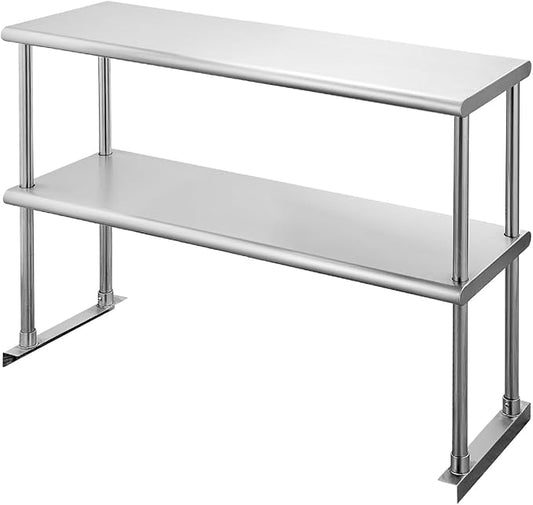 Hally Double Overshelf of Stainless Steel 12'' x 36'' Weight Capacity 360lb, Commercial 2 Tier Shelf for Prep & Work Table in Restaurant, Home and Kitchen