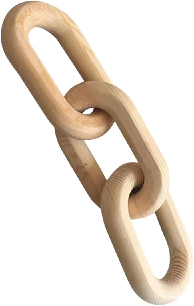 Wooden Chain Link Decor 3-Links Minimalist Farmhouse Wood Accent 25.5x7x2cm Rustic Living Room Table and Fireplace Mantel Decoration