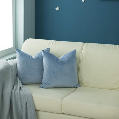 Set of 2 Comfortable Throw Pillow Cover for Bedding, Decorative Accent Cushion Sham Case for Couch Sofa, Soft Solid Velvet with Zipper Hidden - 18"x18", Sky Blue