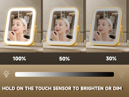 PRIMETEK Vanity Mirror with Lights, 10"x8" LED Lighted Makeup Mirror, Portable Makeup Mirror with Lights, Touch Screen, 3-Color Lighting, for Vanity Desk Tabletop, Bedroom
