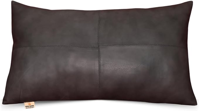 100% Lambskin Leather Pillow Cover - Sofa Cushion Case - Decorative Throw Covers for Living Room & Bedroom, 14x22 Inch - Grey Antique Plain Pack of 2