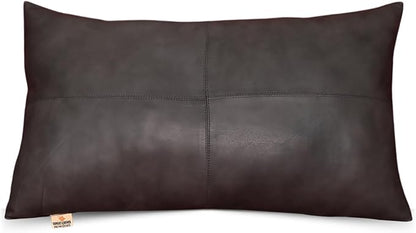 100% Lambskin Leather Pillow Cover - Sofa Cushion Case - Decorative Throw Covers for Living Room & Bedroom, 18x26 Inch - Grey Antique Plain Pack of 2