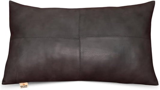 100% Lambskin Leather Pillow Cover - Sofa Cushion Case - Decorative Throw Covers for Living Room & Bedroom, 12x20 Inch - Grey Antique Plain Pack of 1