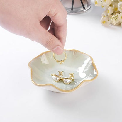 2PCS Lotus Leaf Shape Ring Holder Dish, Small Key Bowl, Ceramic Trinket Tray Jewelry Dish Organizing Necklace Earrings for Mom Friend Sister, All Jewelries Are NOT Included, Light Green.…