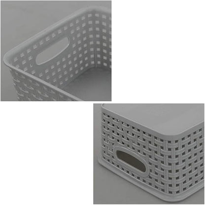 Morcte 6-Pack Gray Plastic Storage Basket, Plastic Woven Bin
