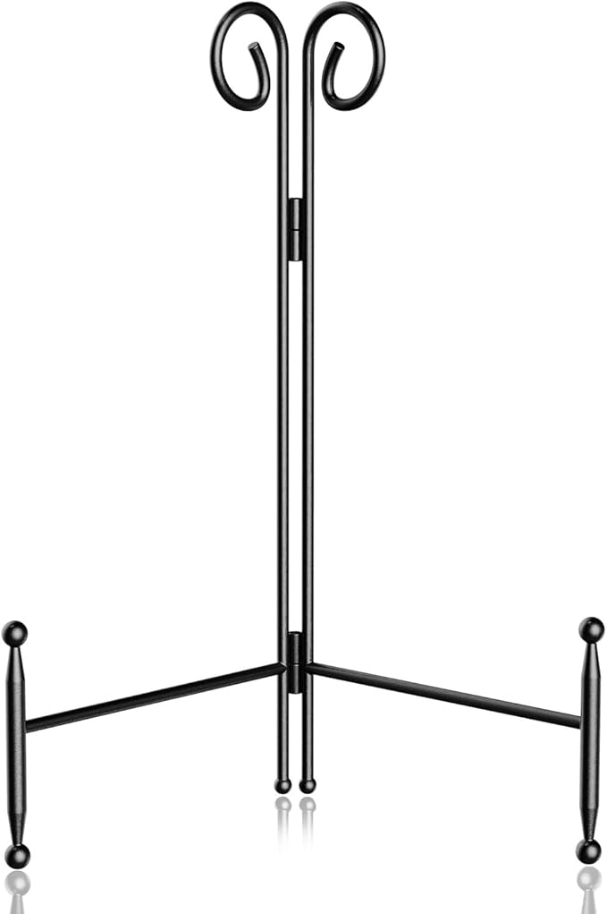 SVENJBB Plate Stand and Holder Display Stand 12 Inch, Black Iron Picture Frame Stand for Display, Collapsible and Portable Easel Stand for Table (1 Pack)