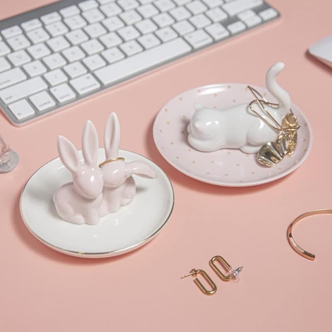 Cat Ring Holder Ring Dish Ceramic Jewelry Holder Dish Trinket Tray For Rings Earrings Trinkets Organizer, Funny Cat Themed Gifts for Mom, Birthday Gifts for Women