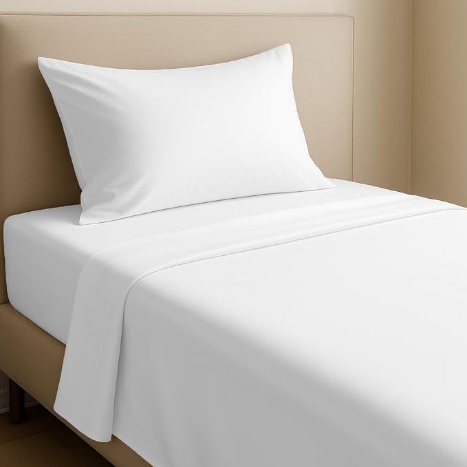 California Design Den Twin Sheets Set - Natural 100% Cotton Sheets with Deep Pockets, Soft Sateen Weave, Breathable and Durable Bedding Set for Dorm Rooms, College (White)