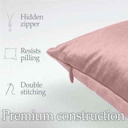 lalaLOOM Velvet Throw Pillow Covers, Set of 2, 20x20 Decorative Square Pillows Home Decor, Soft Accent Cases, Silky Machine Washable Pillowcases for Sofa, Couch, Bedroom, Living Room, Dusty Rose