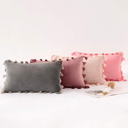 vctops Velvet Soft Solid Decorative Throw Pillow Cover with Tassels Boho Accent Cushion Case for Couch Bedroom Car Pink Purple 12''x20''