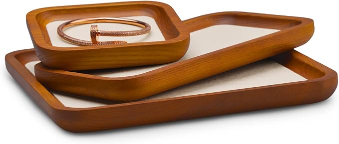 Solid Wood Jewelry Display Flat Tray for Rings Earrings Necklace Bracelet, Jewelry Photograph Display(Beige,S)