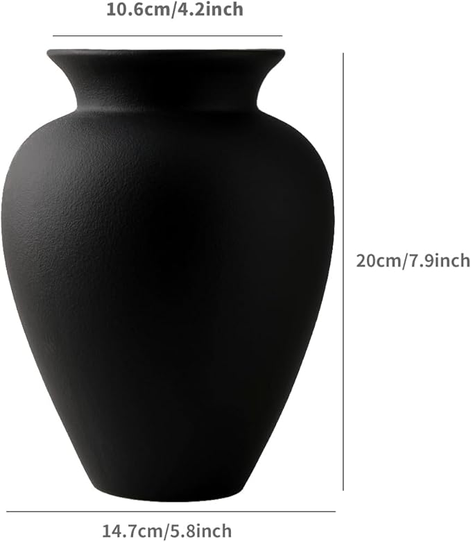 Black Ceramic Flower Vase, Decorative Jar Modern Centerpiece Table Decorations,Rustic Ceramic vases for Home Decor Dining Room,Wide Mouth Ceramic vase for Kitchen Utensils