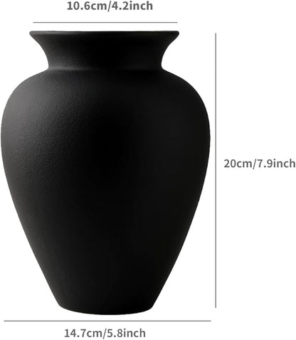 Black Ceramic Flower Vase, Decorative Jar Modern Centerpiece Table Decorations,Rustic Ceramic vases for Home Decor Dining Room,Wide Mouth Ceramic vase for Kitchen Utensils