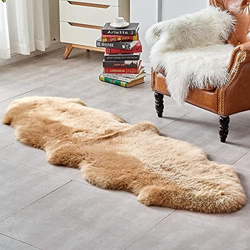 HUAHOO Premium Genuine Sheepskin Rug Brown Real Australia Sheepskin Natural Luxury Fluffy Lambskin Fur Area Rug Seat Covers for Kids Bedroom Sofa Chair Cover Pets Dogs Mat Quarto Pelt/4' x 6' Mocha